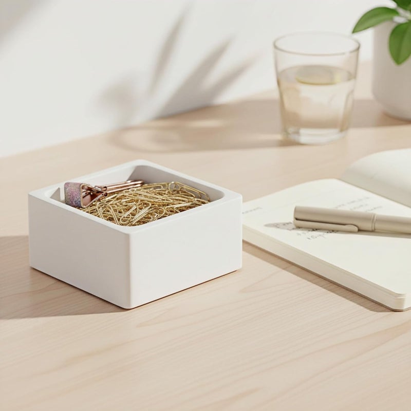BAOHD Concrete Paper Clip Holder - Cement Paperclips Holder for Desk -Desktop Paper Clips Dispenser Organizer for Office School Home - White - Image 5